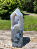 Moss Agate w/ Druzy Tower