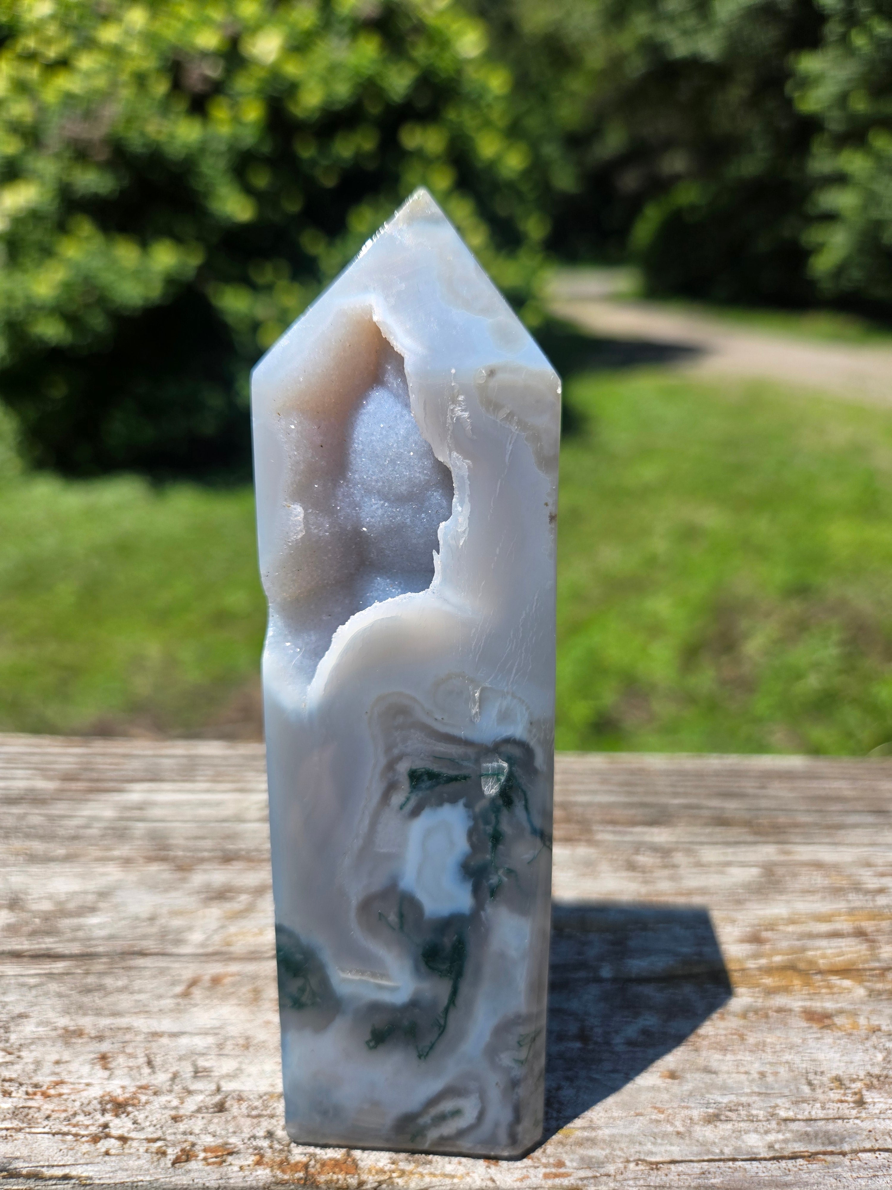 Moss Agate w/ Druzy Tower
