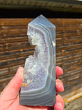 Agate w/ Amethyst Druzy Tower
