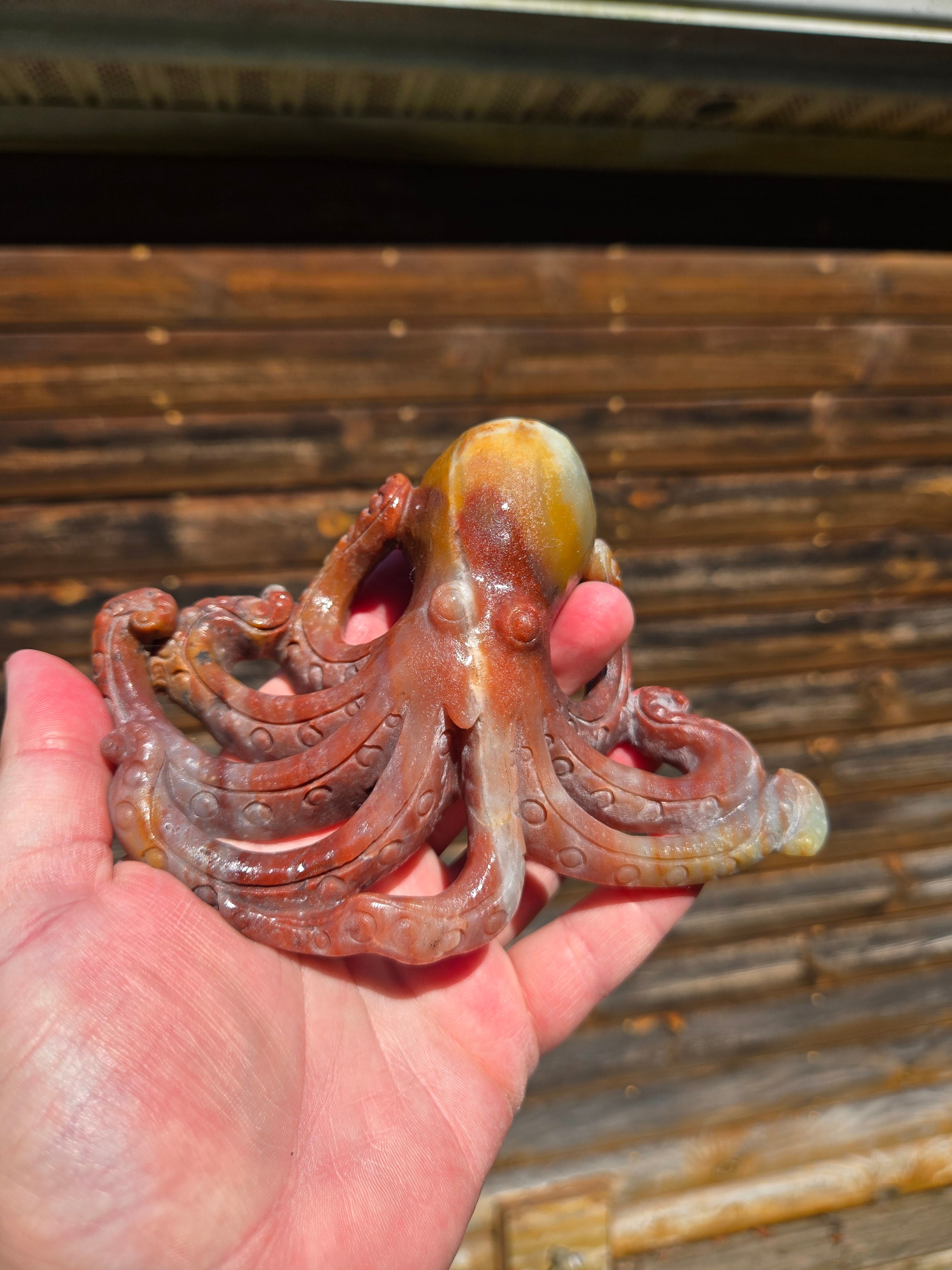 Red Caribbean Calcite Octopus Carving