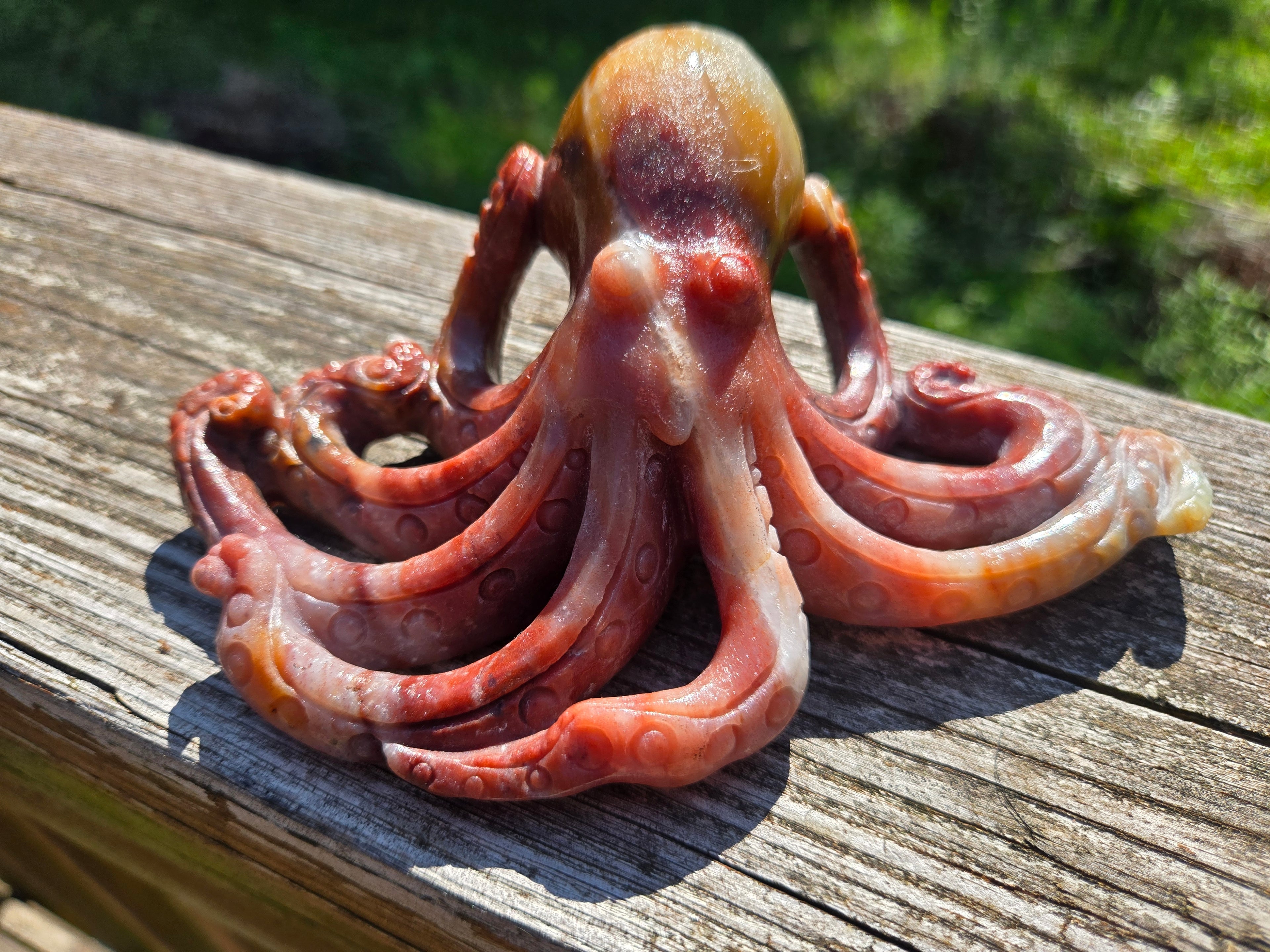 Red Caribbean Calcite Octopus Carving